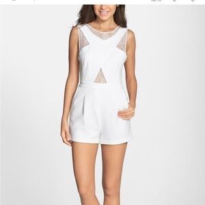 BCBGMaxAzria Lace Trim Romper – Cream & Blush, Size M